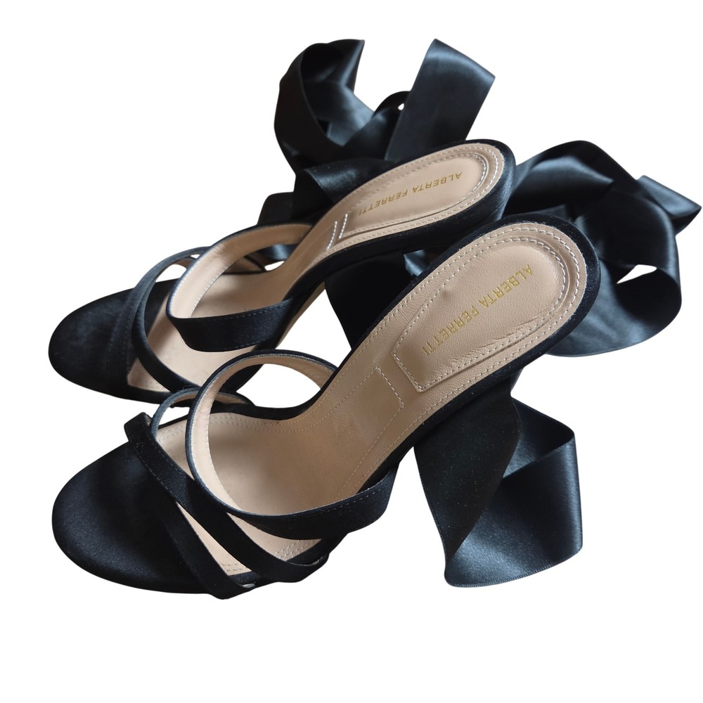 Alberta Ferretti Satin Ribbon Lace Up Strappy Stiletto Sandals US 7 Balletcore